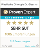 Auszeichnung von ProvenExpert Plastische Chirurgie Dr. Giessler Kundenbewertungen Sehr Gut 100 Prozent Empfehlungen