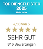 Auszeichnung von ProvenExpert Top Dienstleister 2025 bewertet mit Sehr Gut aus über 815 Bewertungen